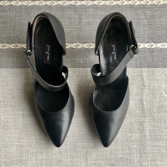 Excellent Paul Green Desire D'orsay Strappy Pumps in Black Leather, US Size 9 - Picture 7 of 8